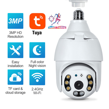 3MP WIFI Lamp Bulb IP Camera Night Vision PTZ Security Camera CCTV Video Surveillance work with Tuya Smart Life