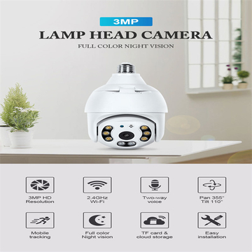 3MP WIFI Lamp Bulb IP Camera Night Vision PTZ Security Camera CCTV Video Surveillance work with Tuya Smart Life