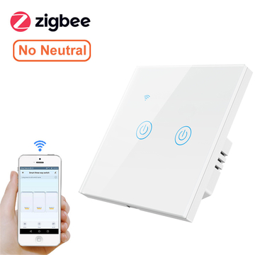 EU Standard 2 Gang Smart Switch Controller Smart Home Tuya Zigbee No Nuetral Wifi Smart Wall Light Switch