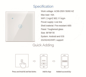 Tuya Smart Life App Control No Neutral Wire Switch Smart Home Touch Panel 1 Gang Smart Switch Light WiFi