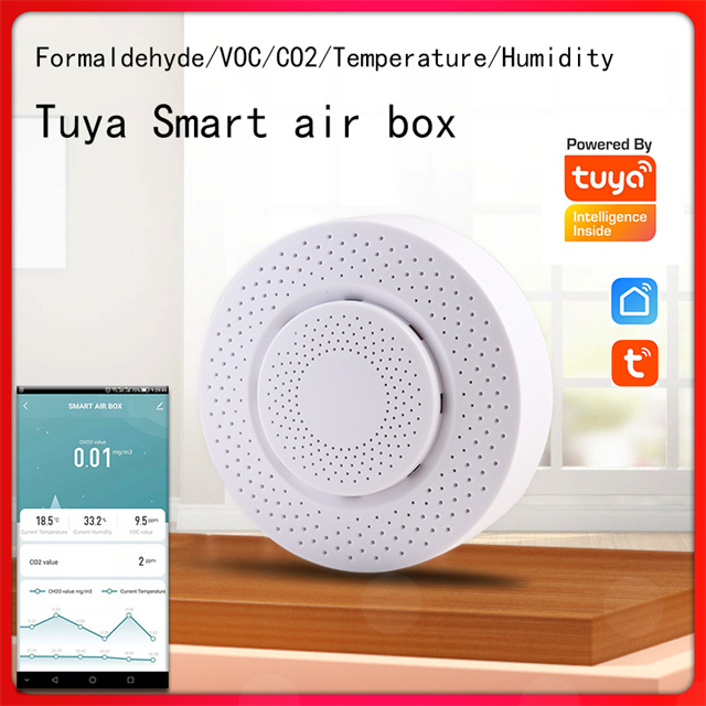 Amazon Hot Selling Five-In-One Tuya Smart Air Box VOC CO2 Formaldehyde Temperature And Humidity Monitor Sensor
