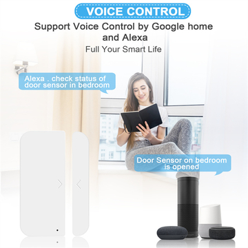 Best selling Smart Home Voice Control Wireless Portable Wifi Or Zigbee Door Sensor By Google Home And Alexa