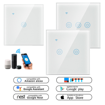 EU 1/2/3/4 Gang Tuya Smart Remote Control Voice Light Lamp Glass Touch Panel Wireless WiFi Wall Electrical Switch