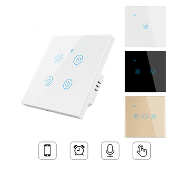 EU 1/2/3/4 Gang Tuya Smart Remote Control Voice Light Lamp Glass Touch Panel Wireless WiFi Wall Electrical Switch