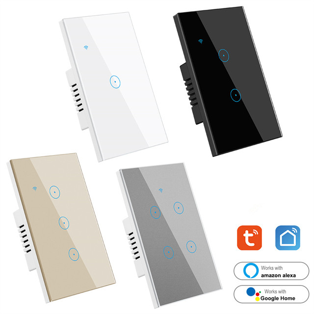Factory Price Tuya Zigbee Smart Wall Switch US Standard 1-4 Gang Glass Panel Smart Switch App Control Voice Control Support