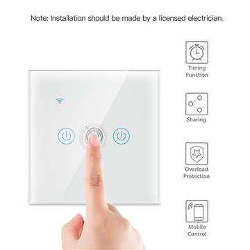 Eu 3 Gang Tuya Smart Home Single Live Wire Glass Screen Wireless Smart Touch Light WiFi Switch