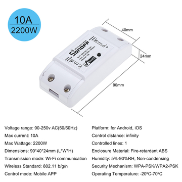 Sonoff  Basic 10A/2200w Smart Home Automation Wifi Switch Remote Wireless Timer Light Control