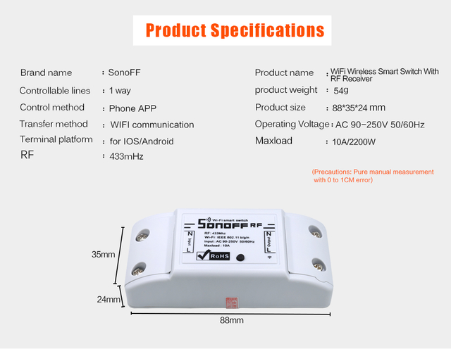 Sonoff WiFi Home With RF Receiver Remote Control Wireless Smart Timing Switch