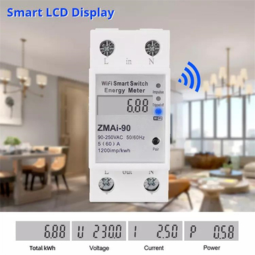 Tuya Smart WiFi Switch Breaker with Energy Meter Analog and Digital Display Monitoring App Remote Control