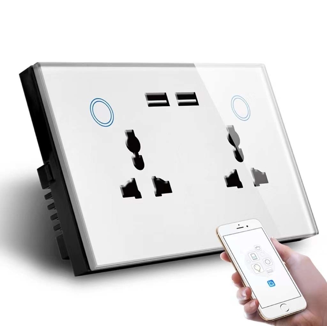 Smart Home Wifi Switch Universal Wall Double Socket &amp; Usb Charger Socket