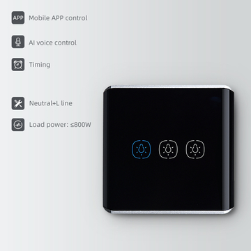 EU/UK Standard 3 Gang Smart WiFi Curved Surface Switch with Touch Control/APP Voice Control