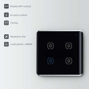 EU/UK Standard 4 Gang Smart WiFi Curved Surface Switch with Touch Control APP Voice Control
