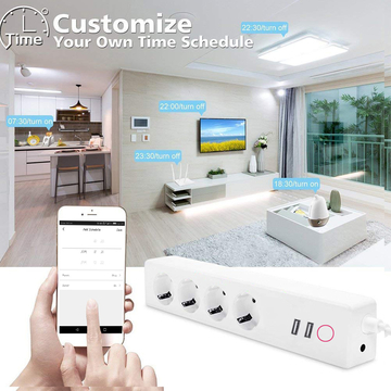 Tuya WiFi Smart Power Strip with 2 USB 3 Individual Control Plugs Work With Alexa Google Assistant