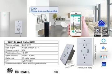 Tuya Wifi Smart Wall Outlet with USB Wall Socket Compatible With Google Assistant Alexa