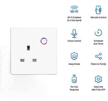 UK Standard Tuya Smart Wall Socket 13A Button 3 Pin Plug with Power Meter Function